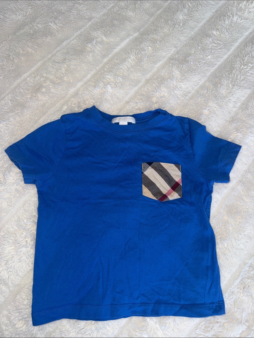 Burberry Royal Blue Kids Short-Sleeve Tee with Plaid Pocket